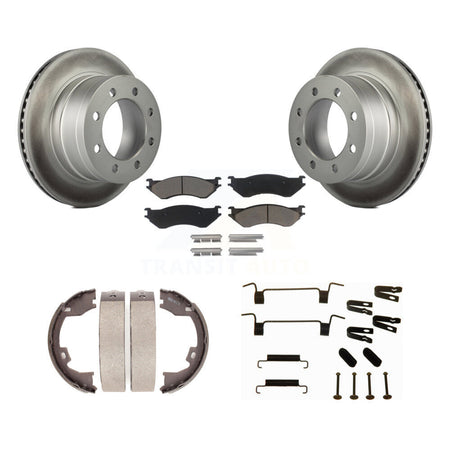 Rear Disc Coated Rotors Ceramic Pads Parking Shoes & Hardware Kit For Dodge Ram 1500 3500 KGC-103426