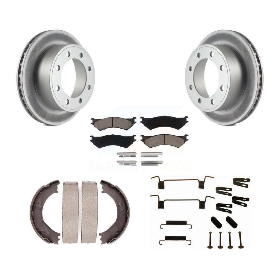 Rear Disc Coated Rotors Ceramic Pads Parking Shoes Hardware Kit For Ford E-350 Super Duty KGC-103430