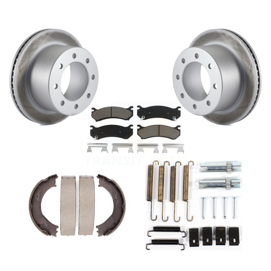 Rear Disc Coated Rotors Ceramic Pads Parking Brake Shoes And Hardware Kit For KGC-103431