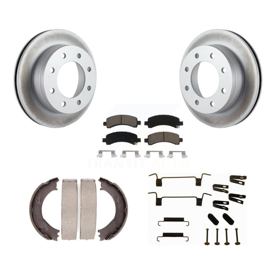 Rear Disc Coated Rotors Ceramic Pads Parking Shoes Hardware Kit For Chevrolet Express GMC KGC-103433