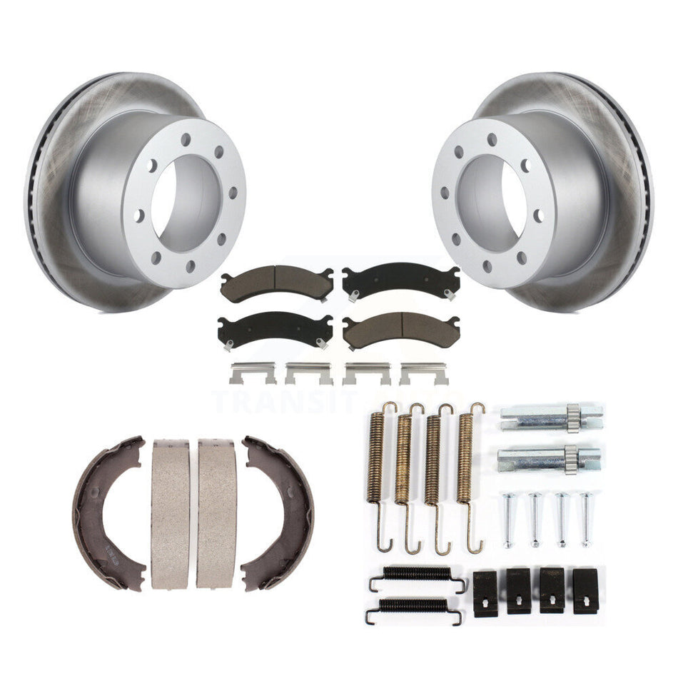 Rear Disc Coated Rotors Ceramic Pads Parking Shoes & Hardware Kit For Chevrolet Silverado KGC-103436