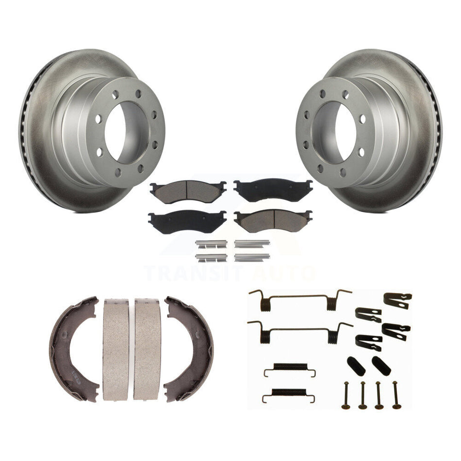 Rear Disc Coated Rotors Ceramic Pads Parking Shoes & Hardware Kit For Dodge Ram 2500 3500 KGC-103437