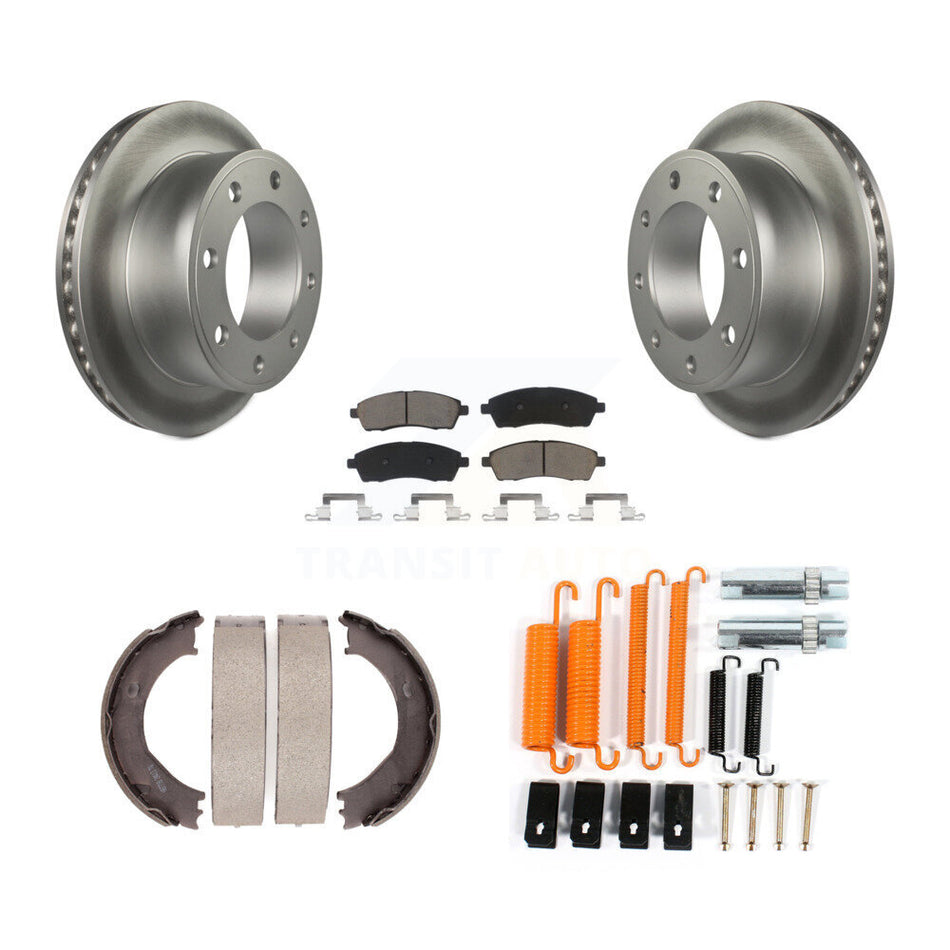 Rear Disc Coated Rotors Ceramic Pads Parking Shoes Hardware Kit For Ford F-350 Super Duty KGC-103438