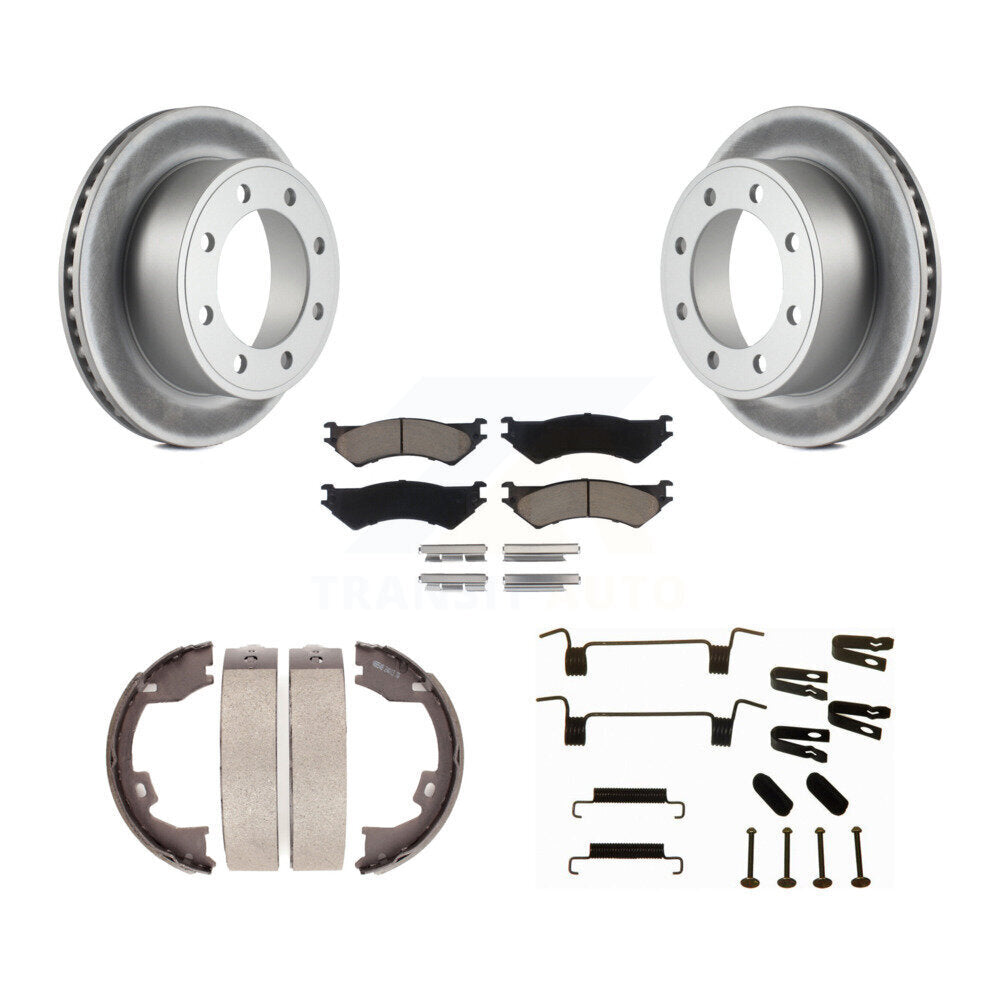 Rear Disc Coated Rotors Ceramic Pads Parking Shoes Hardware Kit For Ford E-350 Super Duty KGC-103439