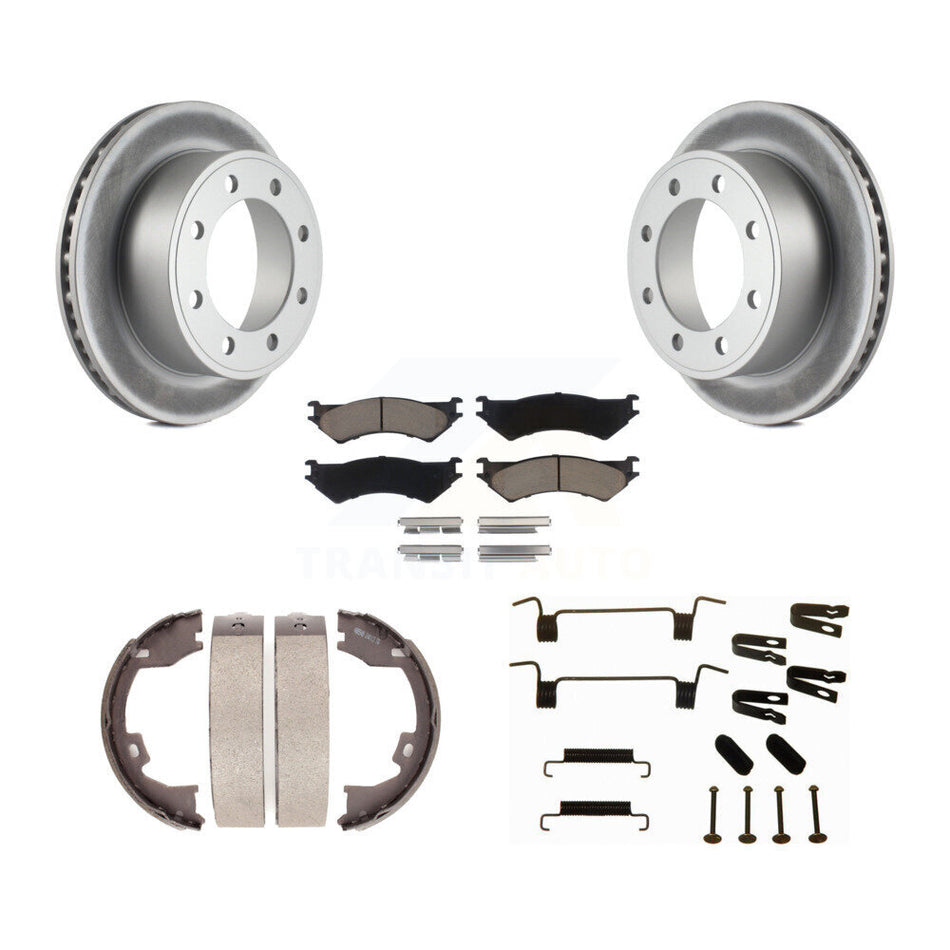 Rear Disc Coated Rotors Ceramic Pads Parking Shoes Hardware Kit For Ford E-350 Super Duty KGC-103439
