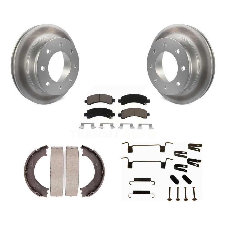 Rear Disc Coated Rotors Ceramic Pads Parking Shoes Hardware Kit For Chevrolet Express GMC KGC-103440