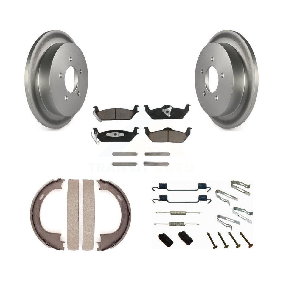 Rear Disc Coated Rotors Ceramic Pads Parking Brake Shoes And Hardware Kit For Ford F-150 KGC-103454