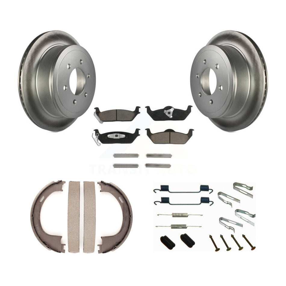 Rear Disc Coated Rotors Ceramic Pads Parking Shoes Hardware Kit For Ford F-150 Lincoln LT KGC-103455