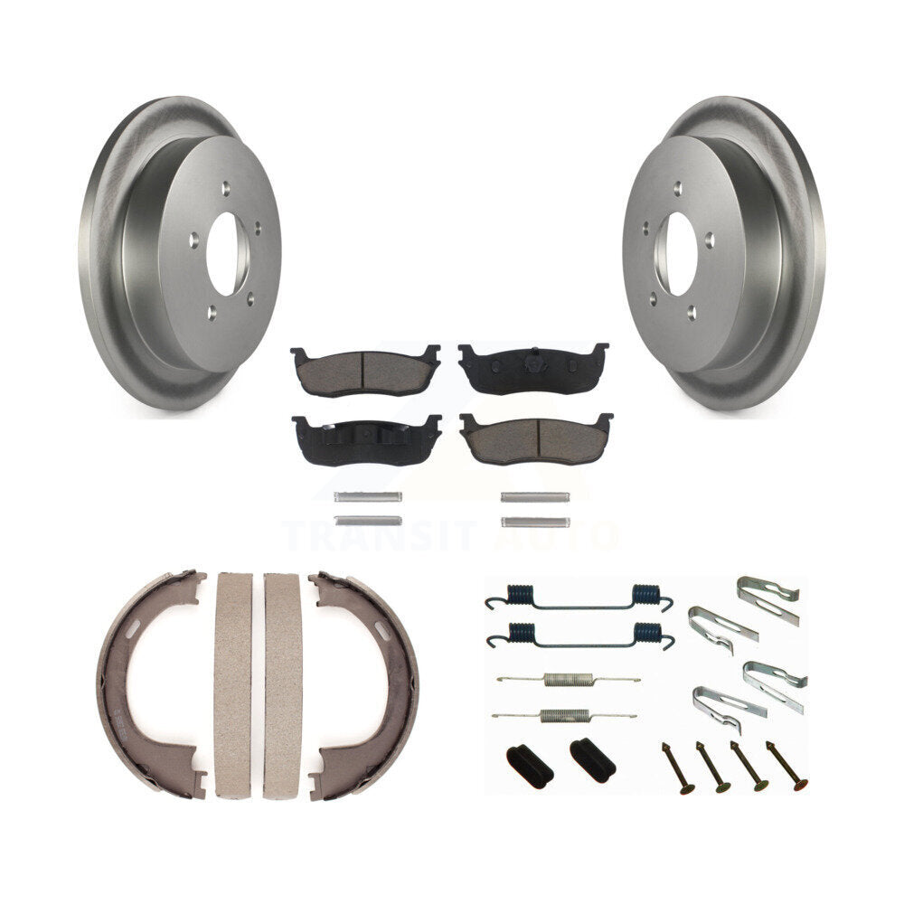 Rear Disc Coated Rotors Ceramic Pads Parking Shoes & Hardware Kit For Ford F-150 Heritage KGC-103457