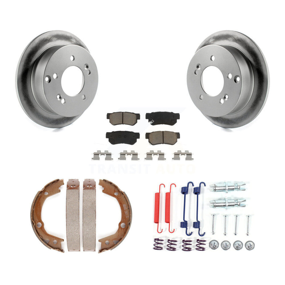 Rear Disc Coated Rotors Ceramic Pads Parking Shoes & Hardware Kit For Hyundai Tucson Kia KGC-103459