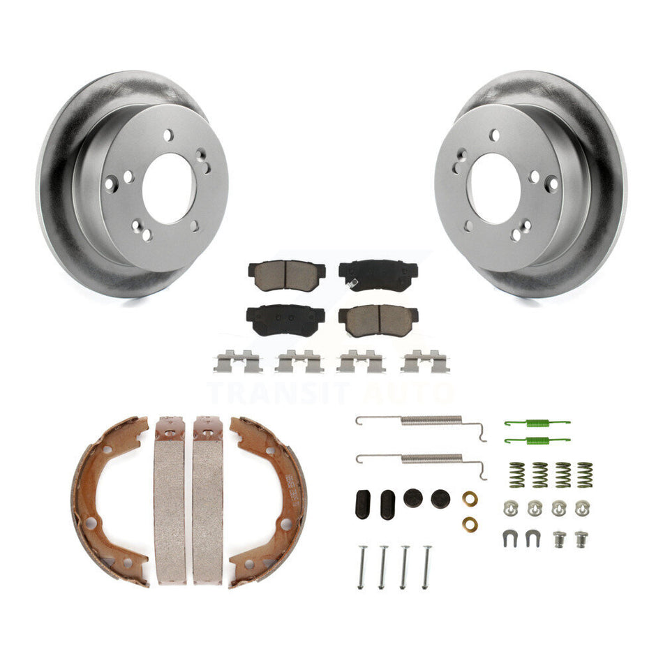 Rear Disc Coated Rotors Ceramic Pads Parking Shoes & Hardware Kit For Hyundai Sonata 2.4L KGC-103461