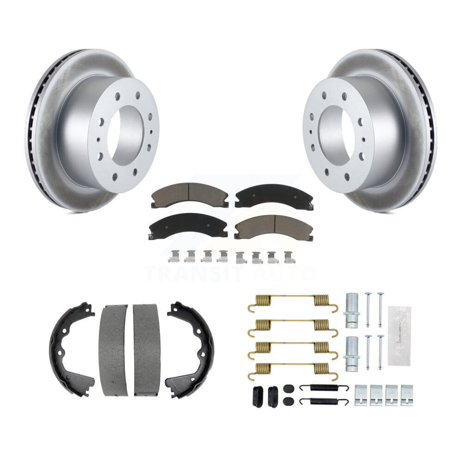 Rear Disc Coated Rotors Ceramic Pads Parking Shoes & Hardware Kit For GMC Sierra 2500 HD KGC-103489