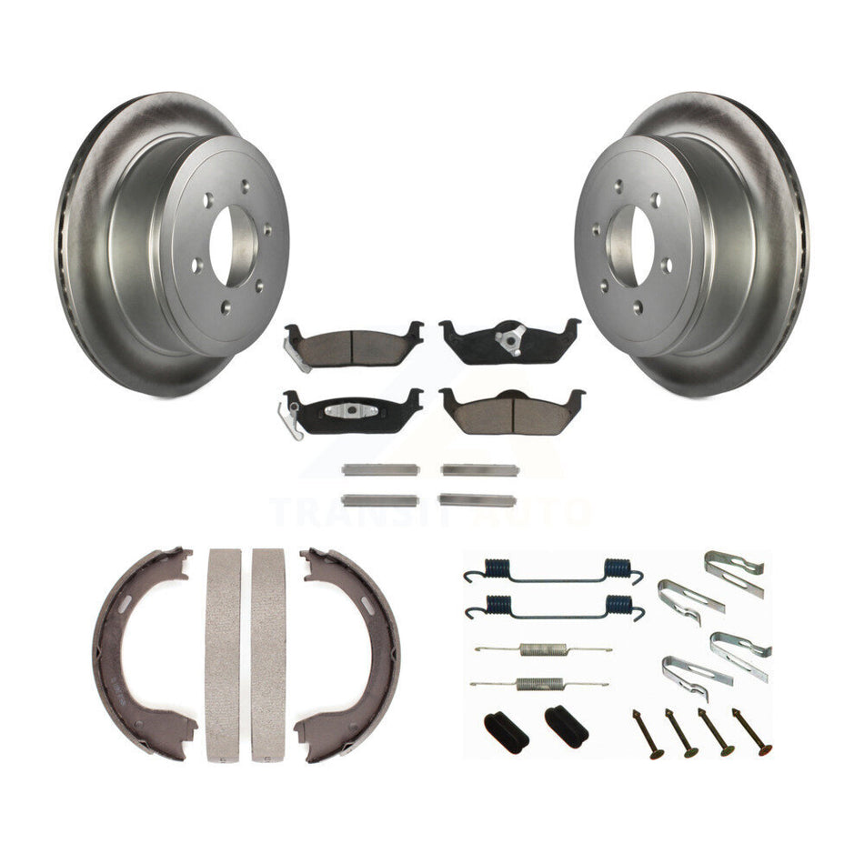 Rear Disc Coated Rotors Ceramic Pads Parking Brake Shoes And Hardware Kit For Ford F-150 KGC-103495