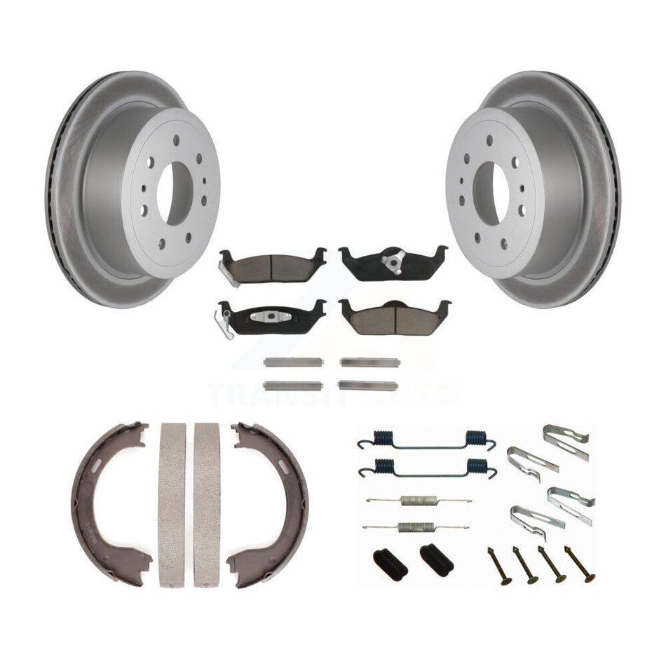 Rear Disc Coated Rotors Ceramic Pads Parking Brake Shoes And Hardware Kit For Ford F-150 KGC-103496