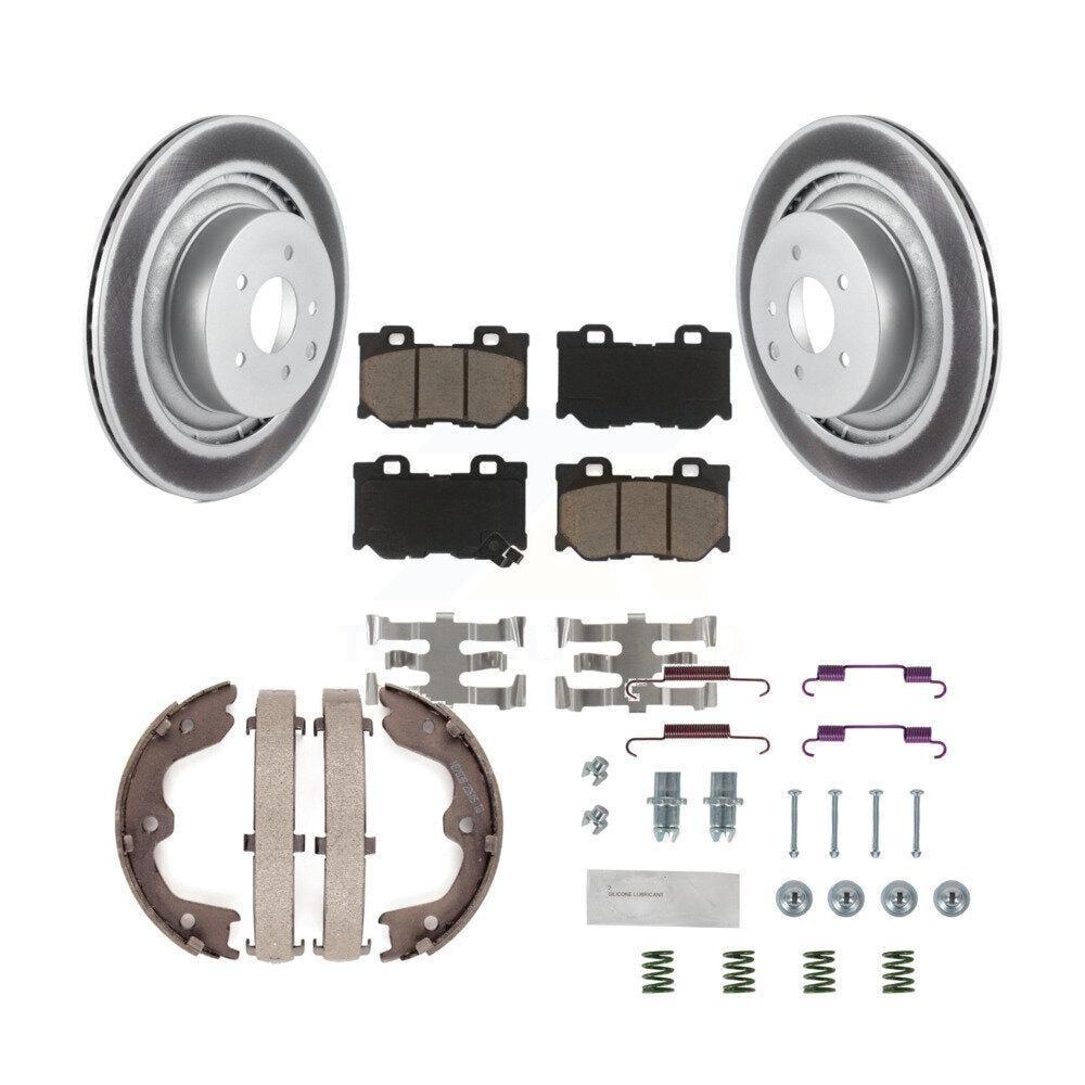 Rear Disc Coated Rotors Ceramic Pads Parking Shoes & Hardware Kit For INFINITI G37 Nissan KGC-103500