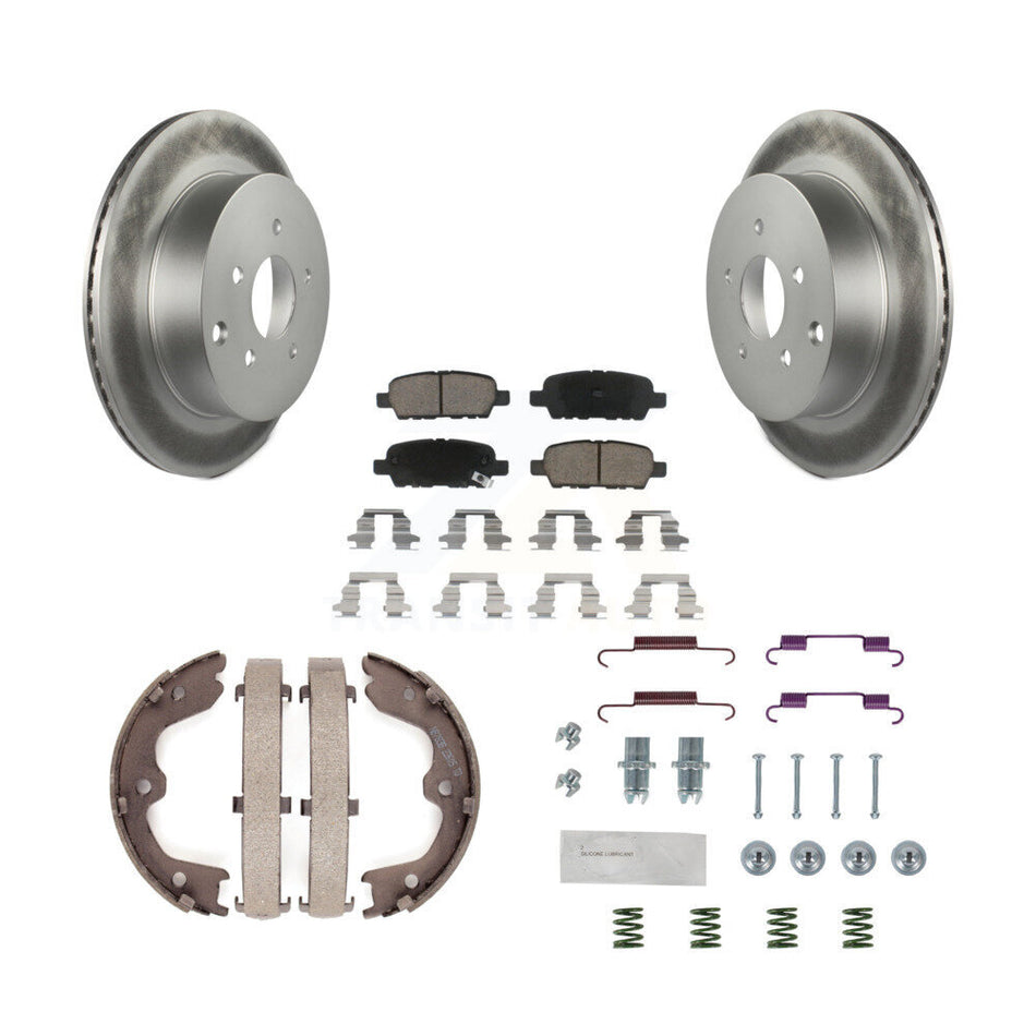 Rear Disc Coated Rotors Ceramic Pads Parking Shoes & Hardware Kit For INFINITI FX35 FX45 KGC-103504