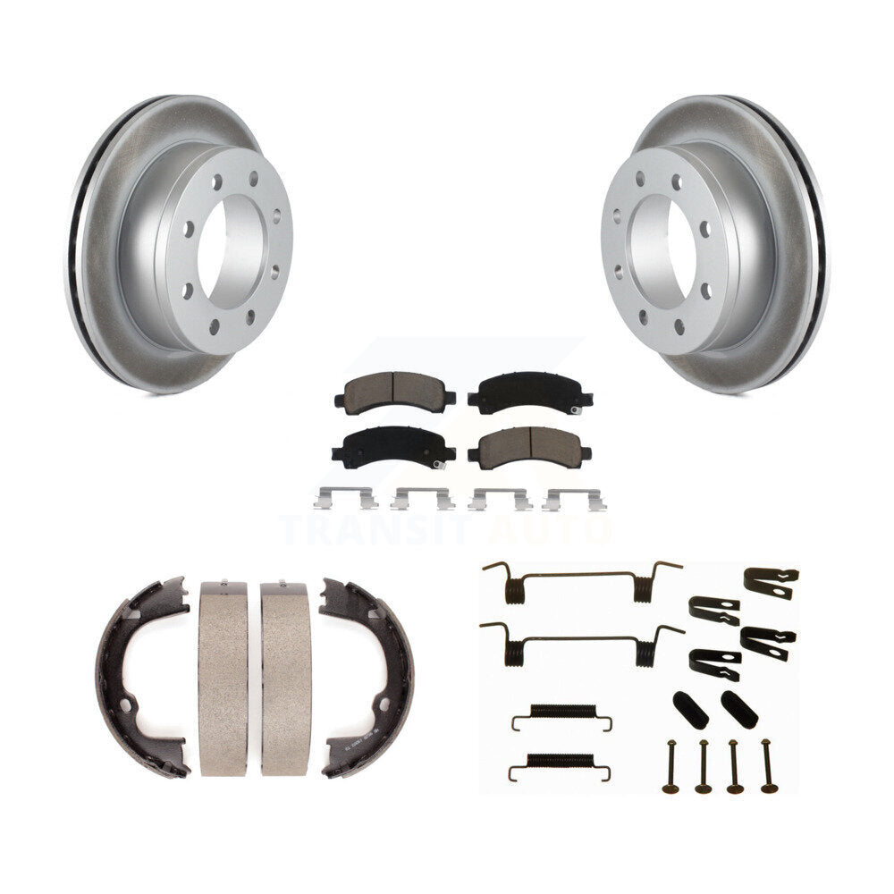Rear Disc Coated Rotors Ceramic Pads Parking Shoes Hardware Kit For Chevrolet GMC Savana KGC-103509