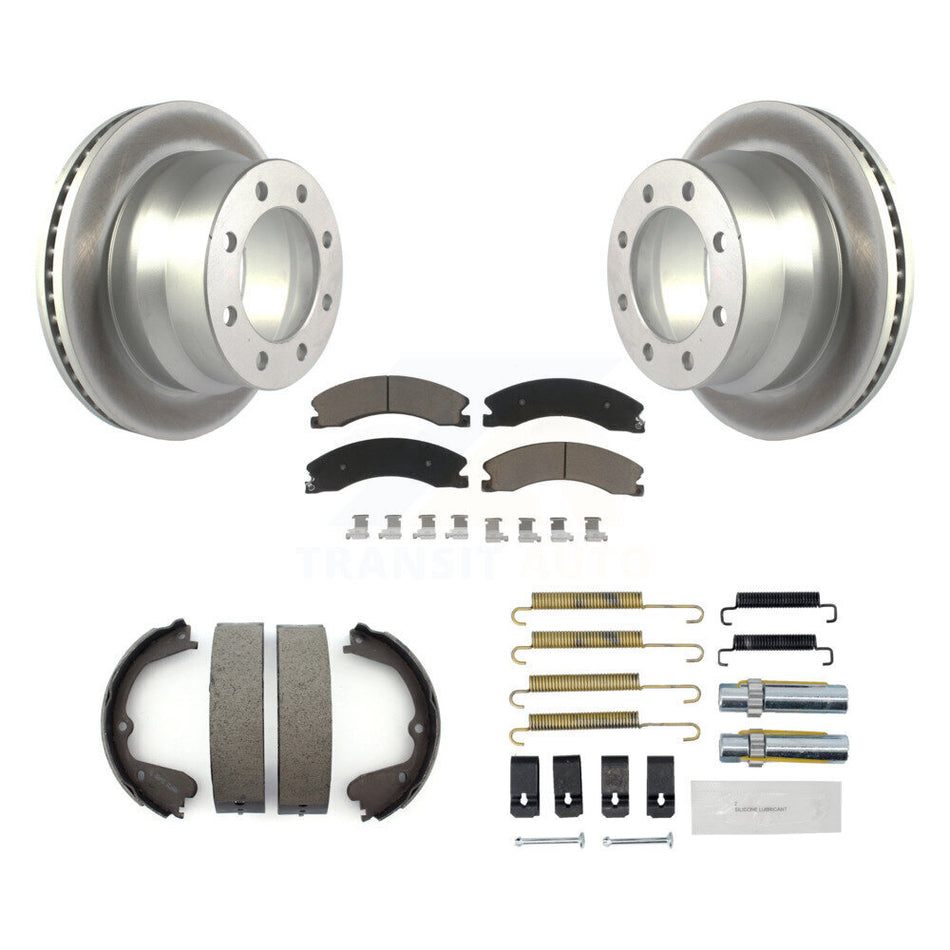 Rear Disc Coated Rotors Ceramic Pads Parking Shoes Hardware Kit For Chevrolet Express GMC KGC-103510