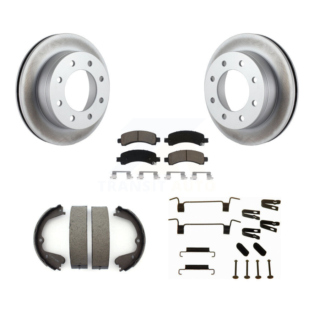 Rear Disc Coated Rotors Ceramic Pads Parking Brake Shoes Hardware Kit For GMC Savana 3500 KGC-103514