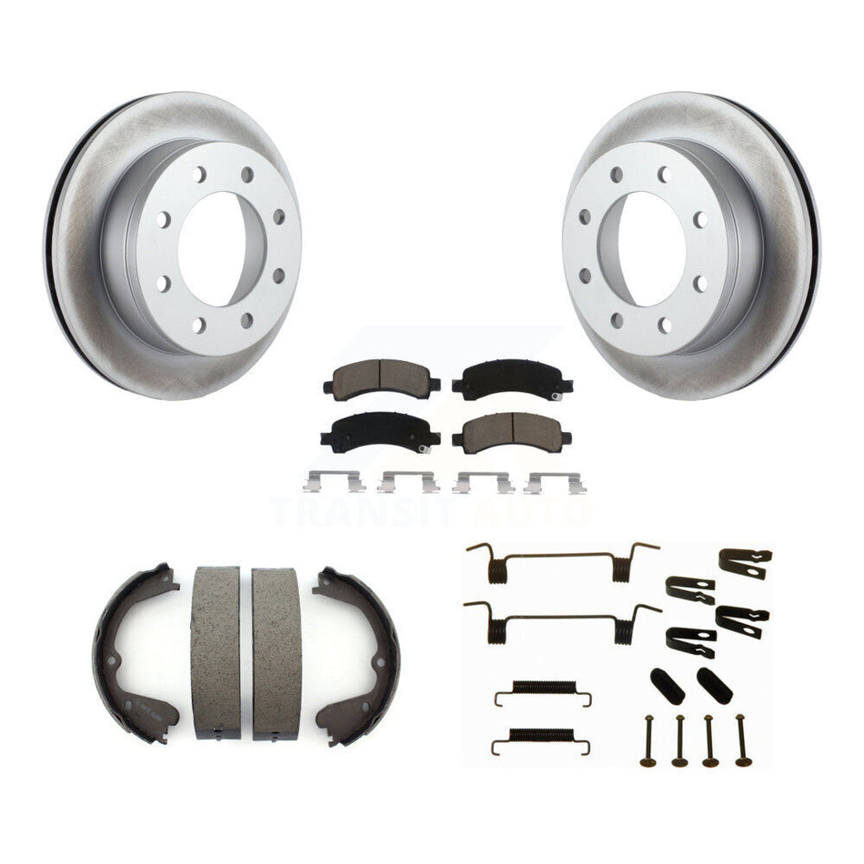 Rear Disc Coated Rotors Ceramic Pads Parking Brake Shoes Hardware Kit For GMC Savana 3500 KGC-103514