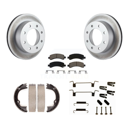Rear Disc Coated Rotors Ceramic Pads Parking Shoes Hardware Kit For Chevrolet Express GMC KGC-103516