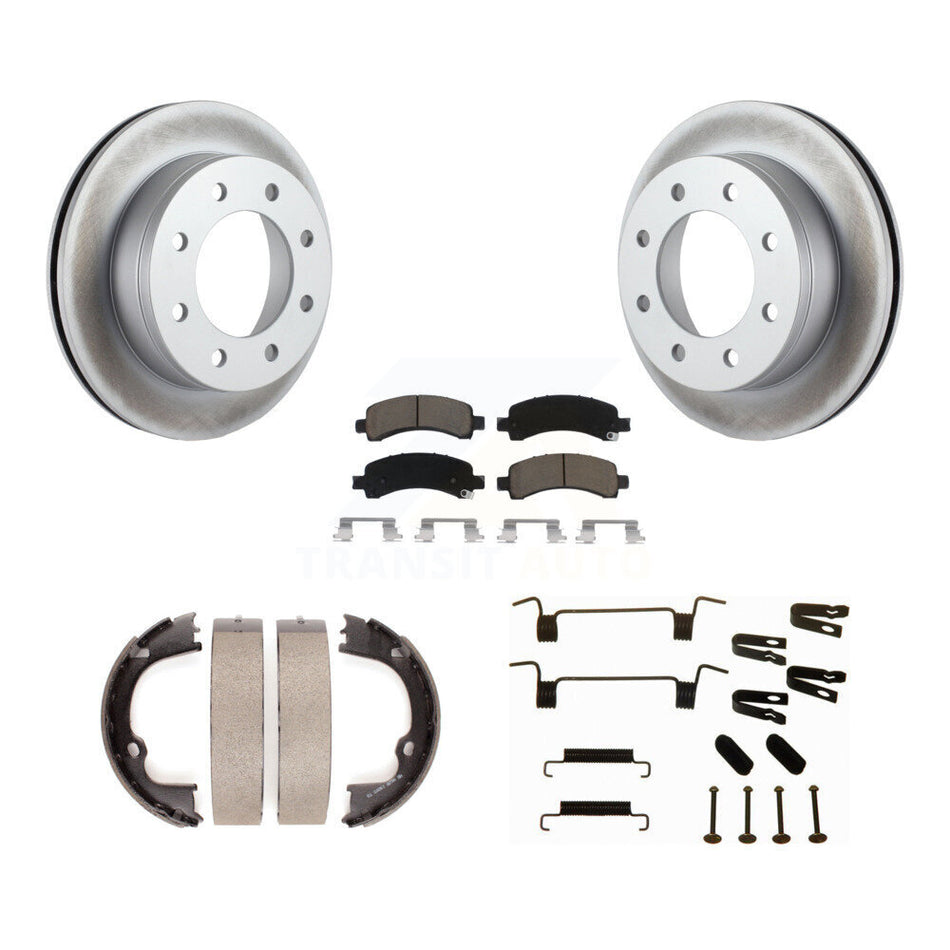 Rear Disc Coated Rotors Ceramic Pads Parking Shoes Hardware Kit For Chevrolet Express GMC KGC-103516