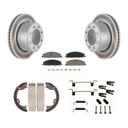 Rear Disc Coated Rotors Ceramic Pads Parking Shoes & Hardware Kit For Ram 3500 2500 Dodge KGC-103517