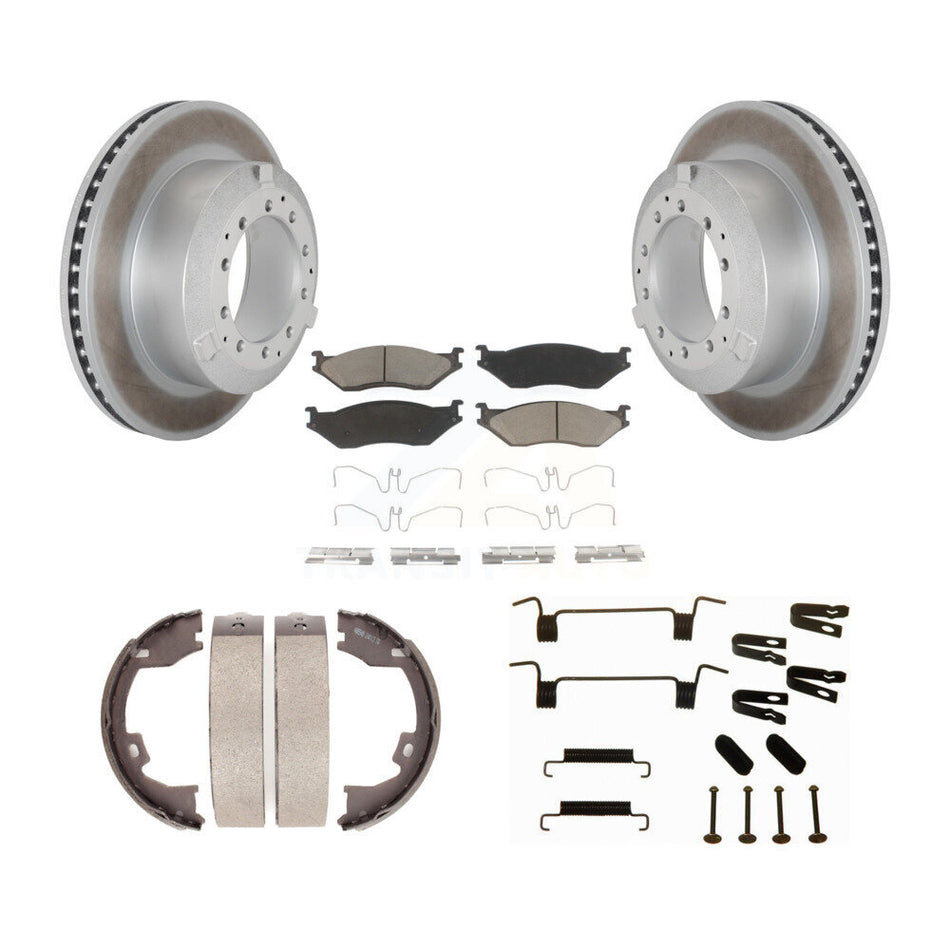 Rear Disc Coated Rotors Ceramic Pads Parking Shoes Hardware Kit For Ford F-450 Super Duty KGC-103519