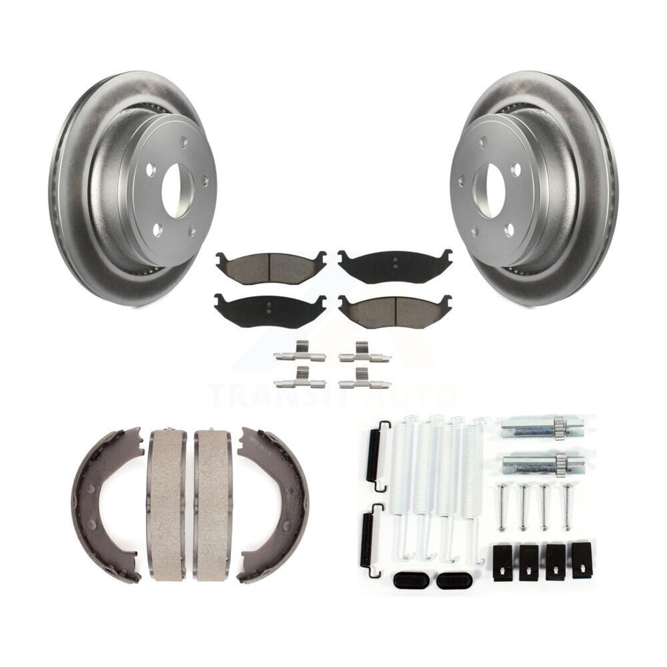 Rear Disc Coated Rotors Ceramic Pads Parking Shoes Hardware Kit For Dodge Ram 1500 Aspen KGC-103522