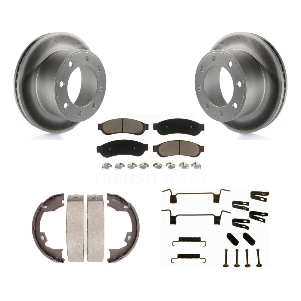 Rear Disc Coated Rotors Ceramic Pads Parking Shoes Hardware Kit For Ford F-250 Super Duty KGC-103524