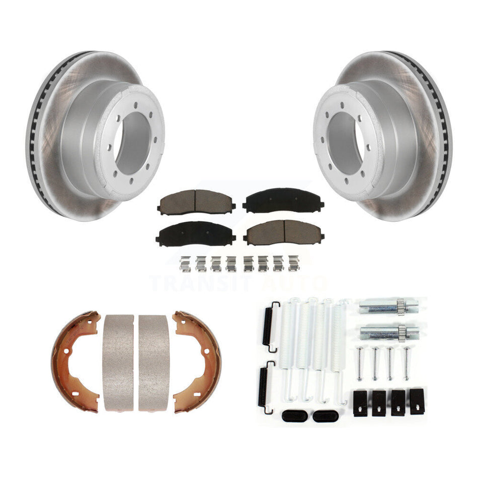 Rear Disc Coated Rotors Ceramic Pads Parking Shoes Hardware Kit For Ford F-450 Super Duty KGC-103527