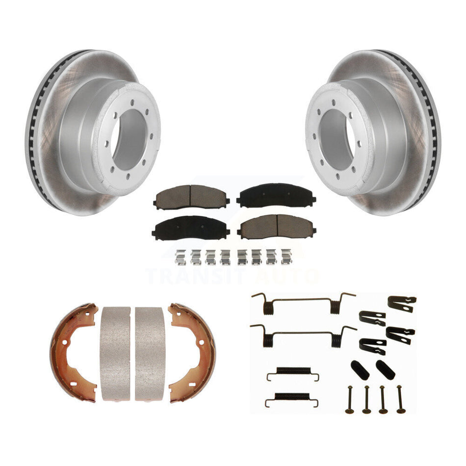 Rear Disc Coated Rotors Ceramic Pads Parking Shoes Hardware Kit For Ford F-450 Super Duty KGC-103529
