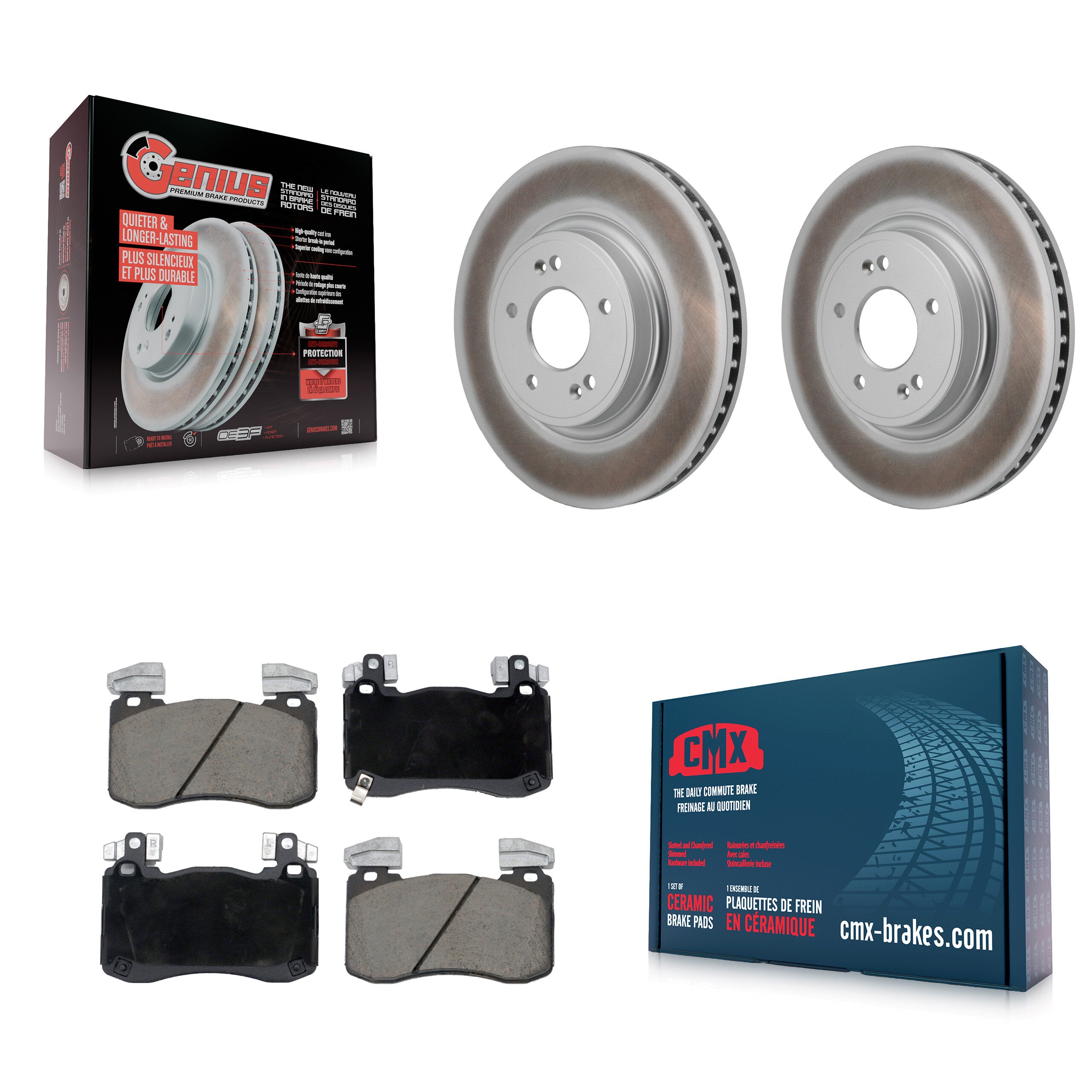 Front Coat Disc Brake Rotors Ceramic Pad Kit For 2023 Genesis G70 2.0L With Brembo Brakes KGC-103663