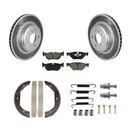 Rear Disc Coated Rotors Ceramic Pads Parking Brake Shoes Hardware Kit For BMW 328i xDrive KGC-103704