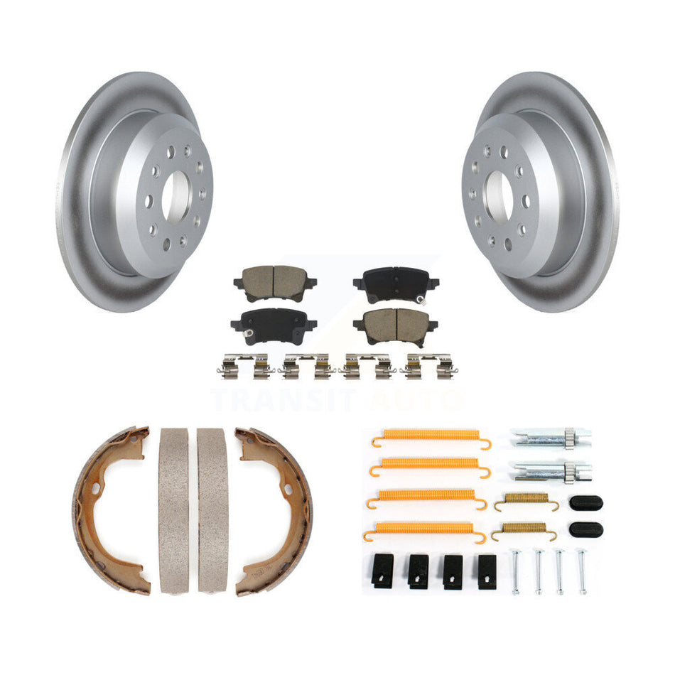 Rear Disc Coated Rotors Ceramic Pads Parking Brake Shoes & Hardware Kit For Jeep Wrangler KGC-103716