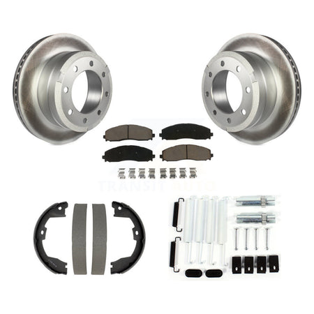 Rear Disc Coated Rotors Ceramic Pads Parking Shoes Hardware Kit For Ford F-350 Super Duty KGC-103719