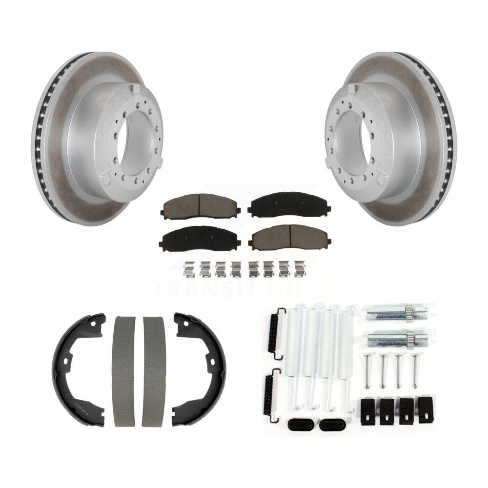 Rear Disc Coated Rotors Ceramic Pads Parking Shoes Hardware Kit For Ford F-350 Super Duty KGC-103723