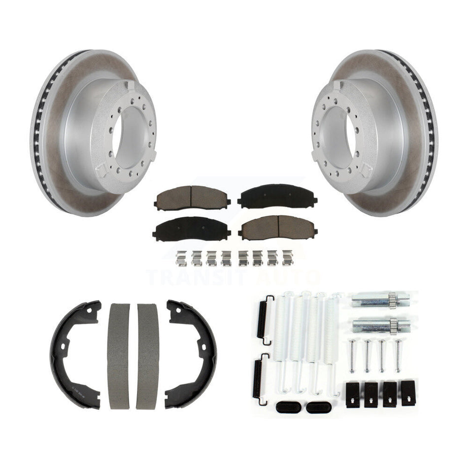 Rear Disc Coated Rotors Ceramic Pads Parking Shoes Hardware Kit For Ford F-350 Super Duty KGC-103723