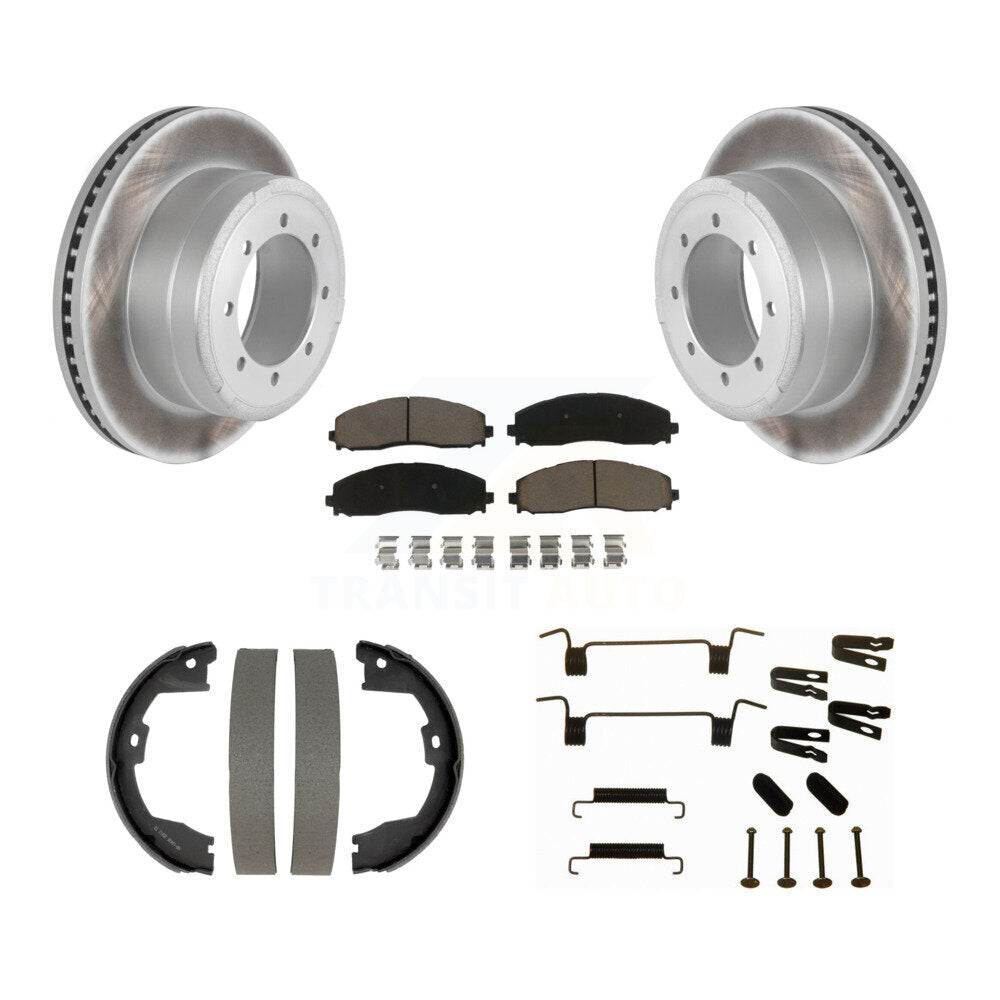 Rear Disc Coated Rotors Ceramic Pads Parking Shoes Hardware Kit For Ford F-450 Super Duty KGC-103724