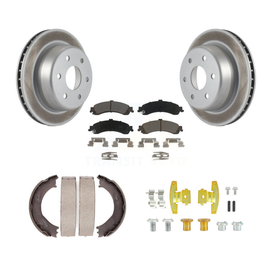 Rear Disc Coated Rotors Ceramic Pads Parking Brake Shoes Hardware Kit For GMC Sierra 1500 KGC-103736