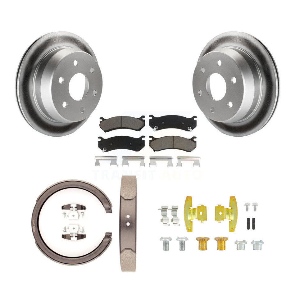 Rear Disc Coated Rotors Ceramic Pads Parking Brake Shoes And Hardware Kit For KGC-103738