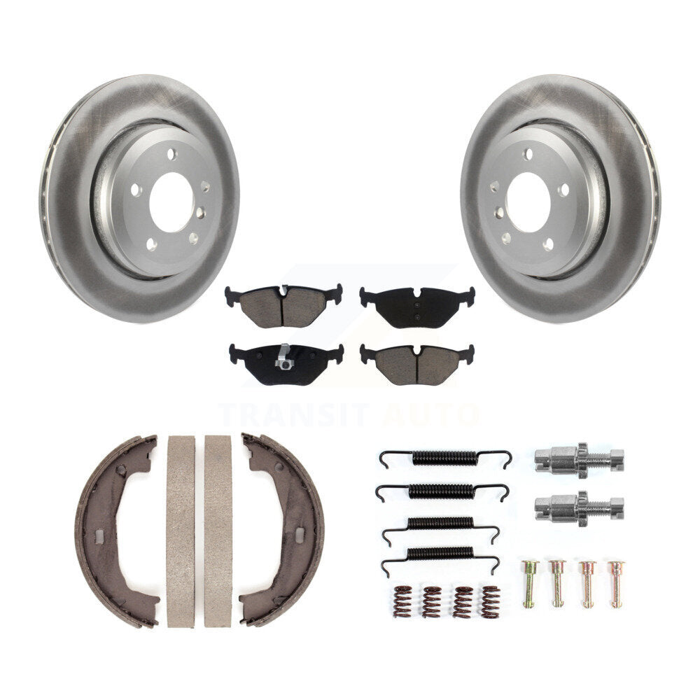 Rear Disc Coated Rotors Ceramic Pads Parking Brake Shoes And Hardware Kit For BMW 320i KGC-103744