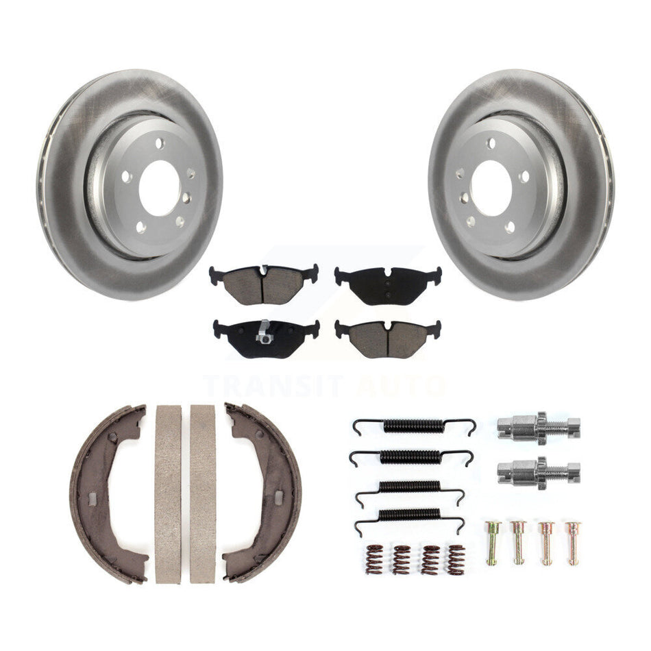 Rear Disc Coated Rotors Ceramic Pads Parking Brake Shoes And Hardware Kit For BMW 320i KGC-103744