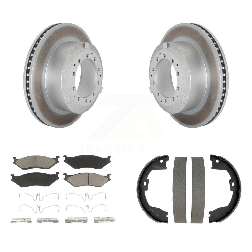 Rear Disc Coated Rotors Ceramic Pads & Parking Brake Shoes Kit For Ford F-450 Super Duty KGC-103770