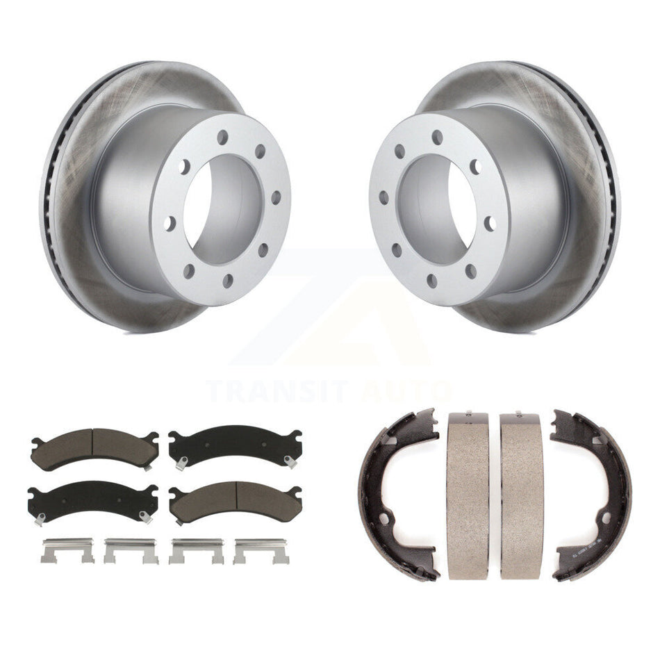 Rear Disc Coated Rotors Ceramic Pads & Parking Shoes Kit For GMC Sierra 3500 HD Chevrolet KGC-103780