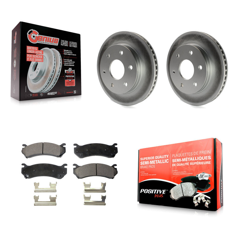 Front Coated Brake Rotors Semi-Metallic Pad Kit For Chevrolet Silverado 1500 GMC Tahoe Sierra Suburban Yukon Avalanche XL Cadillac Classic Escalade Express 2500 Astro ESV EXT KGF-100011