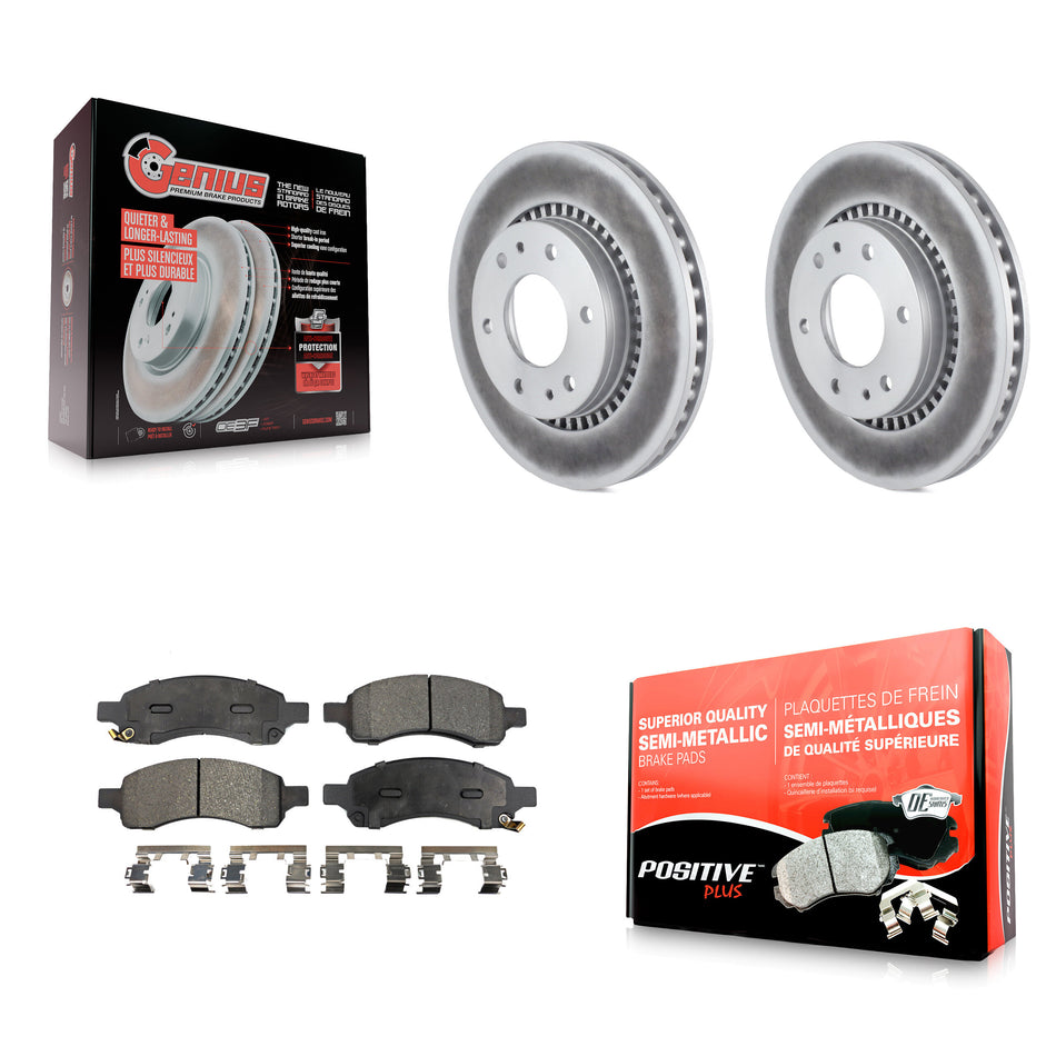 Front Coated Disc Brake Rotors And Semi-Metallic Pads Kit For Chevrolet Trailblazer GMC Envoy Buick Rainier Isuzu Ascender KGF-100040