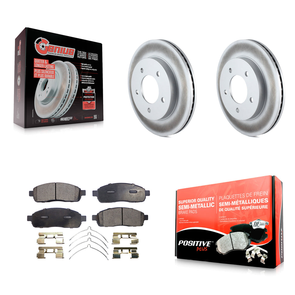 Front Coated Disc Brake Rotors And Semi-Metallic Pads Kit For 2004 Ford F-150 4WD With 5 Lug Wheels KGF-100075