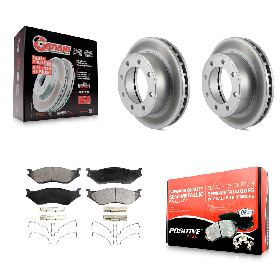 Front Coated Disc Brake Rotors And Semi-Metallic Pads Kit For Ford F-550 Super Duty F-450 KGF-100081