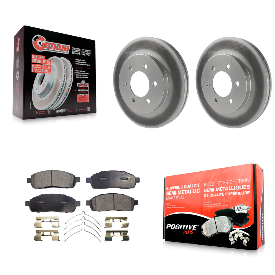 Front Coated Disc Brake Rotors And Semi-Metallic Pads Kit For Ford F-150 Lincoln Mark LT With 6 Lug Wheels 4WD KGF-100089